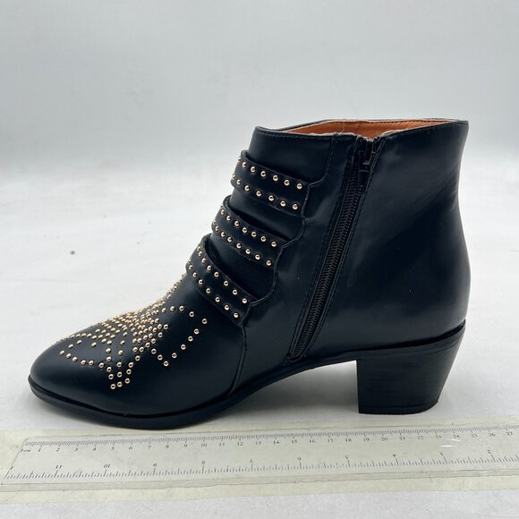 Studded Black Ankle Boots with Buckles - Picture 2 of 7